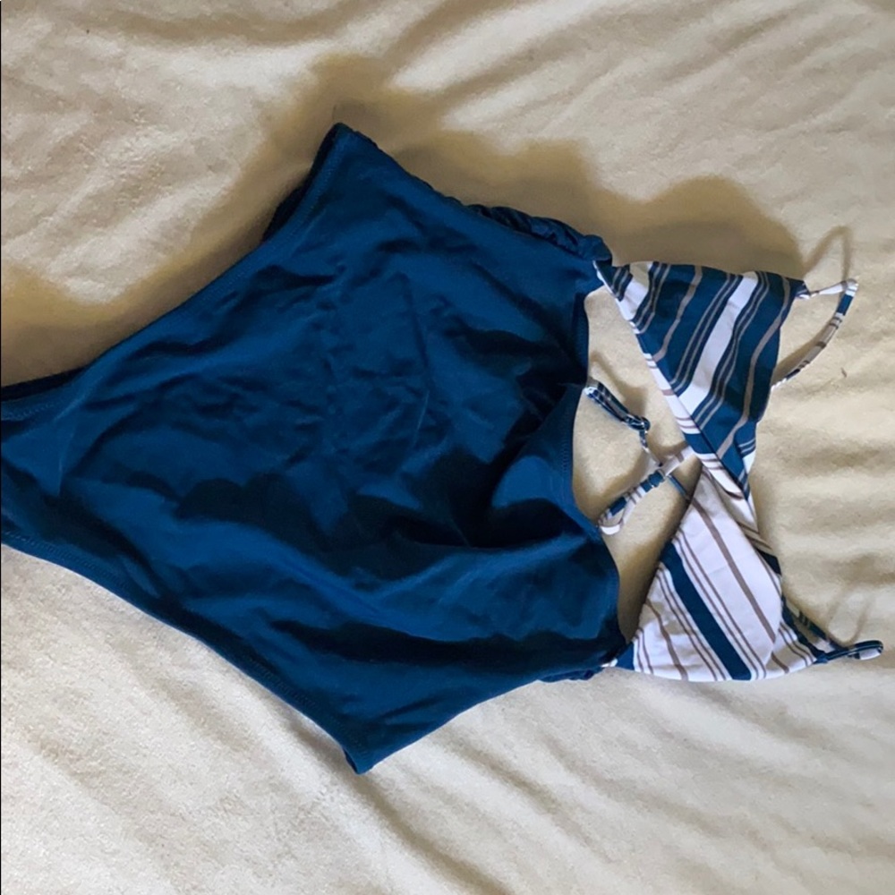 Cupshe- L onesie bathing suit in navy/white